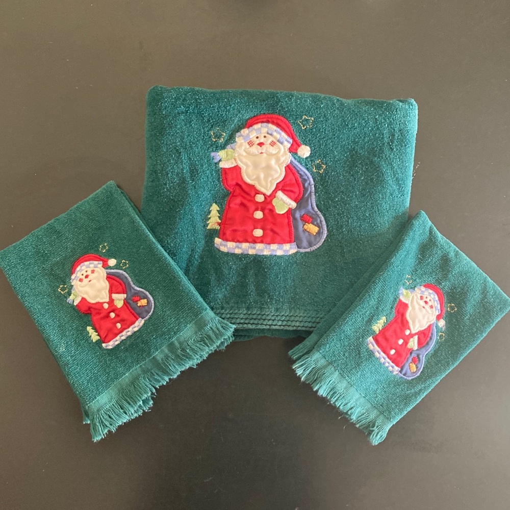 3 Pc. Embroidered Santa Bath Towel Set. - Picture 2 of 12